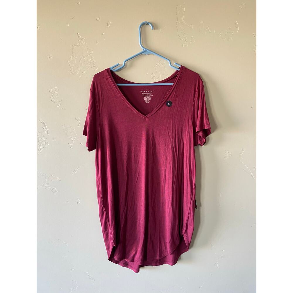 Downeast Maroon Large Everyday V-Neck Short Sleeved Tunic - Picture 3 of 3